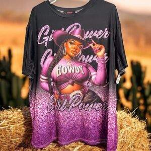 Plus Size Chic Black and Purple Girl Power Graphic Women's Top 1X